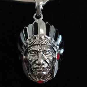 BLACK ONYX MOTHER OF PEARL CHIEF HEAD PENDANT